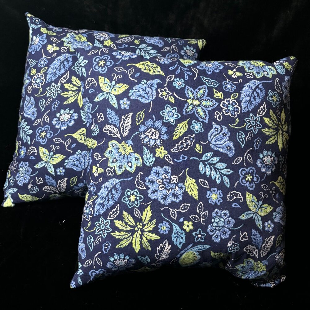 Handmade Boho Blue flower Throw Pillows (set of 2)